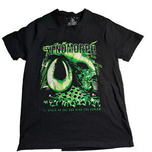 Alien Xenomorph Graphic T-Shirt Men's M Black Neon Green Skull Crew Neck